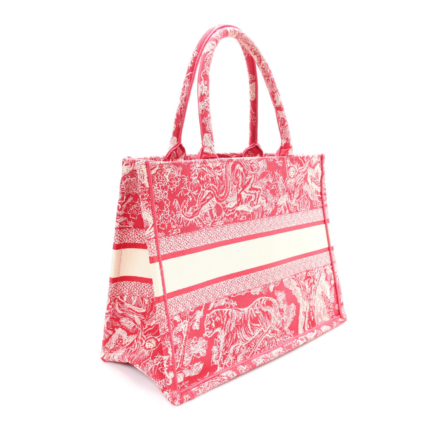 Christian Dior Canvas Embroidered Medium Dioriviera Toile De Jouy Book Tote Raspberry 3 of 12