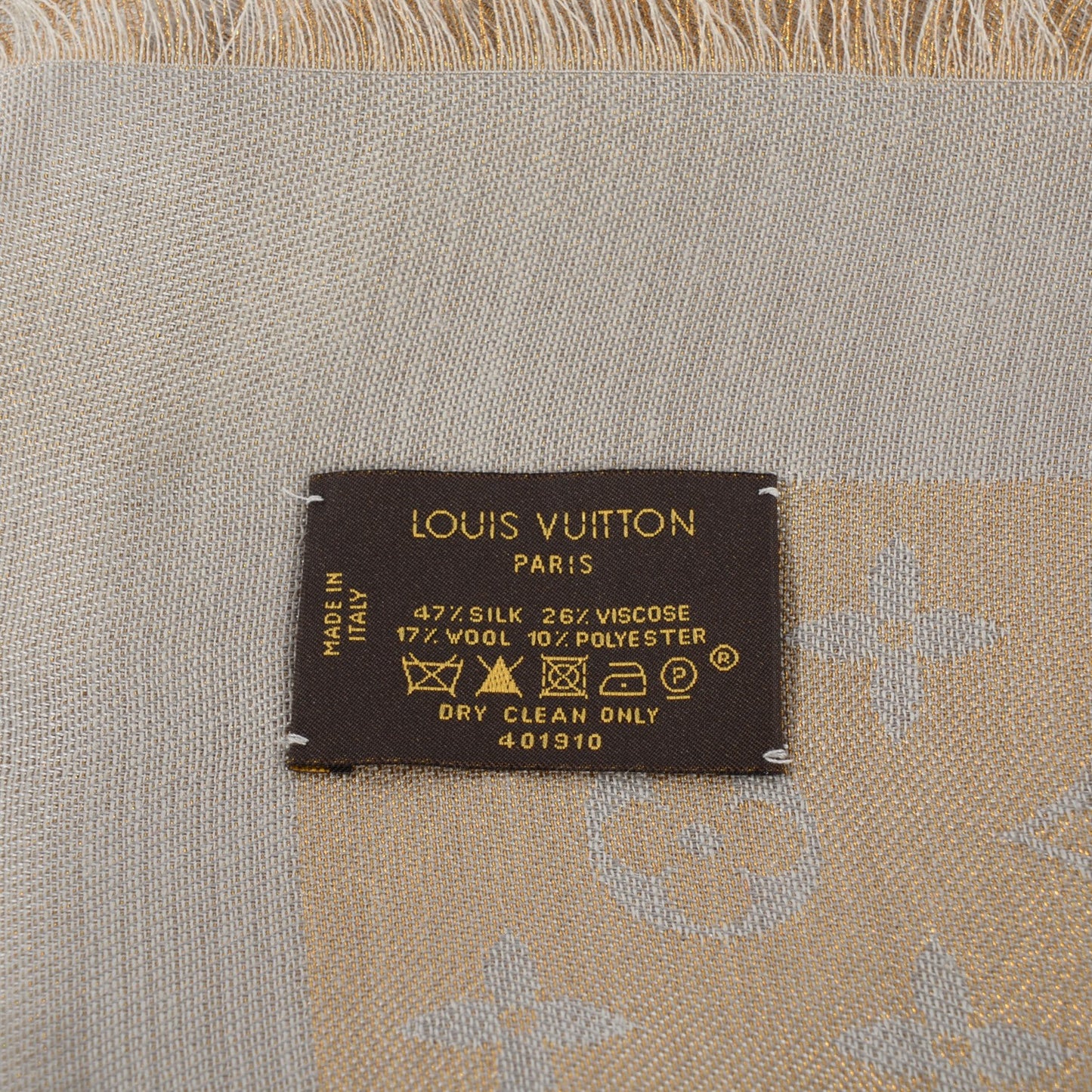 Silk Wool Monogram Shine Shawl Beige