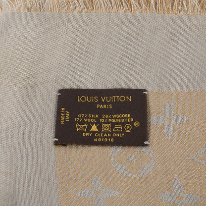 Louis Vuitton Silk Wool Monogram Shine Shawl Beige 4 of 5