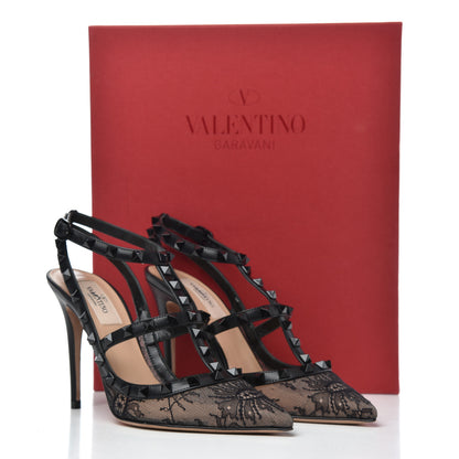 Valentino Garavani Lace Rockstud Ankle Strap Pumps 37.5 Black 9 of 9