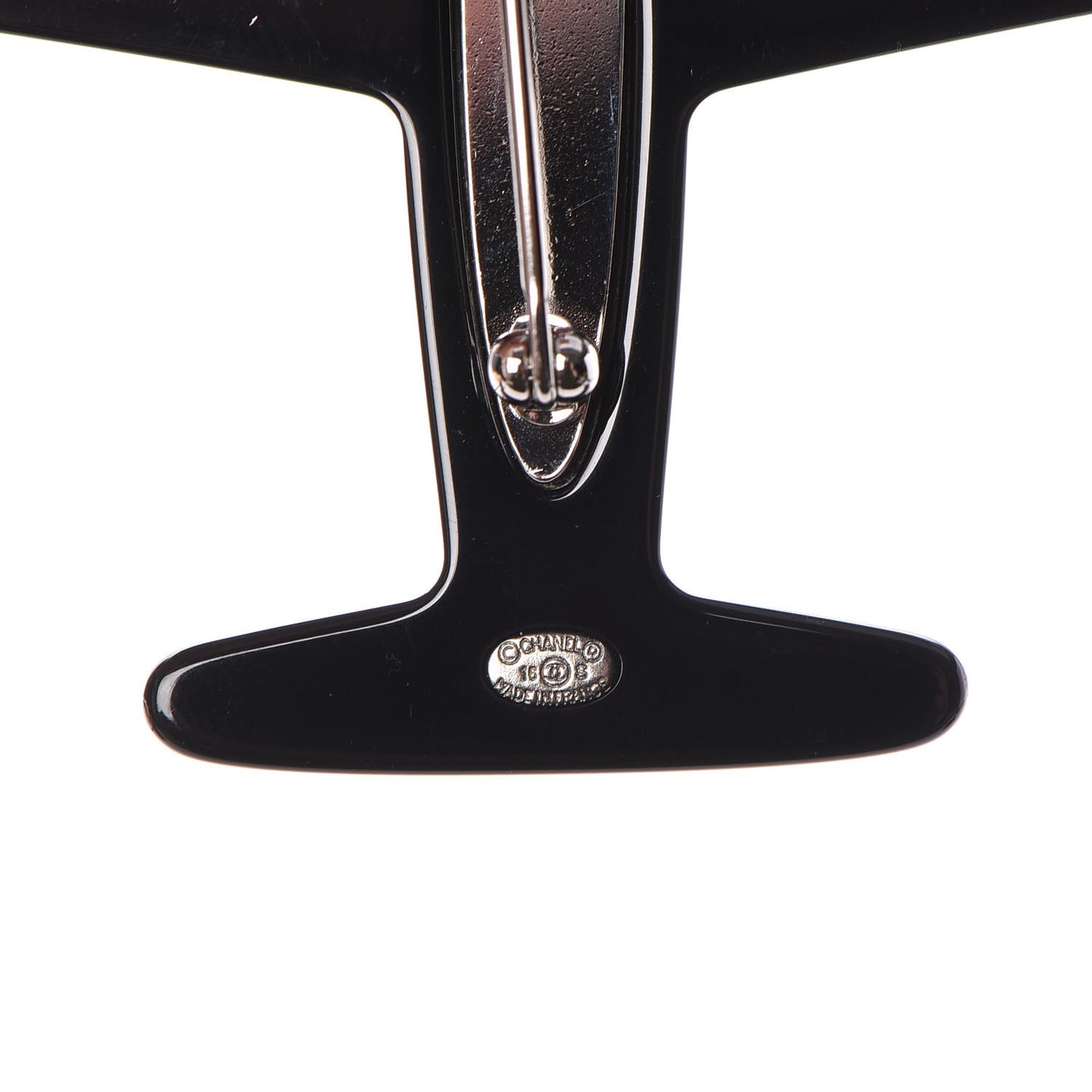 Resin Pearl CC Airplane Brooch Black White
