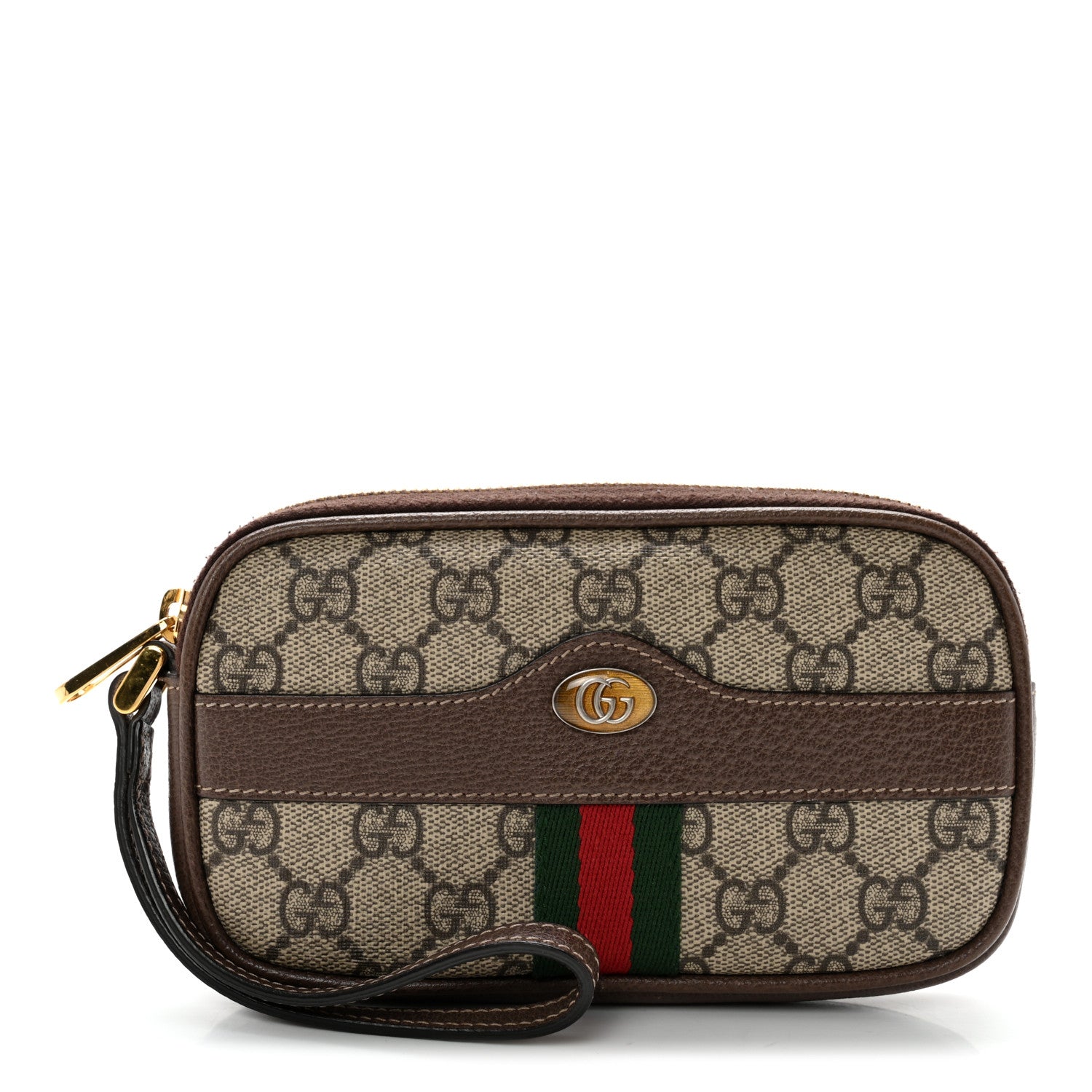 Gucci GG Supreme Monogram Ophidia Phone Case Wristlet Brown 1 of 10