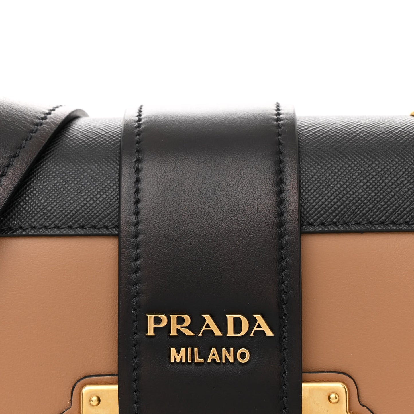 City Calfskin Saffiano Cahier Bag Caramel Black