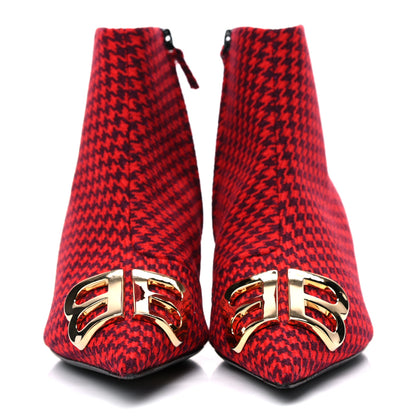 Balenciaga Wool Houndstooth BB Pointy Toe Ankle Booties 37.5 Red Black Gold 2 of 9
