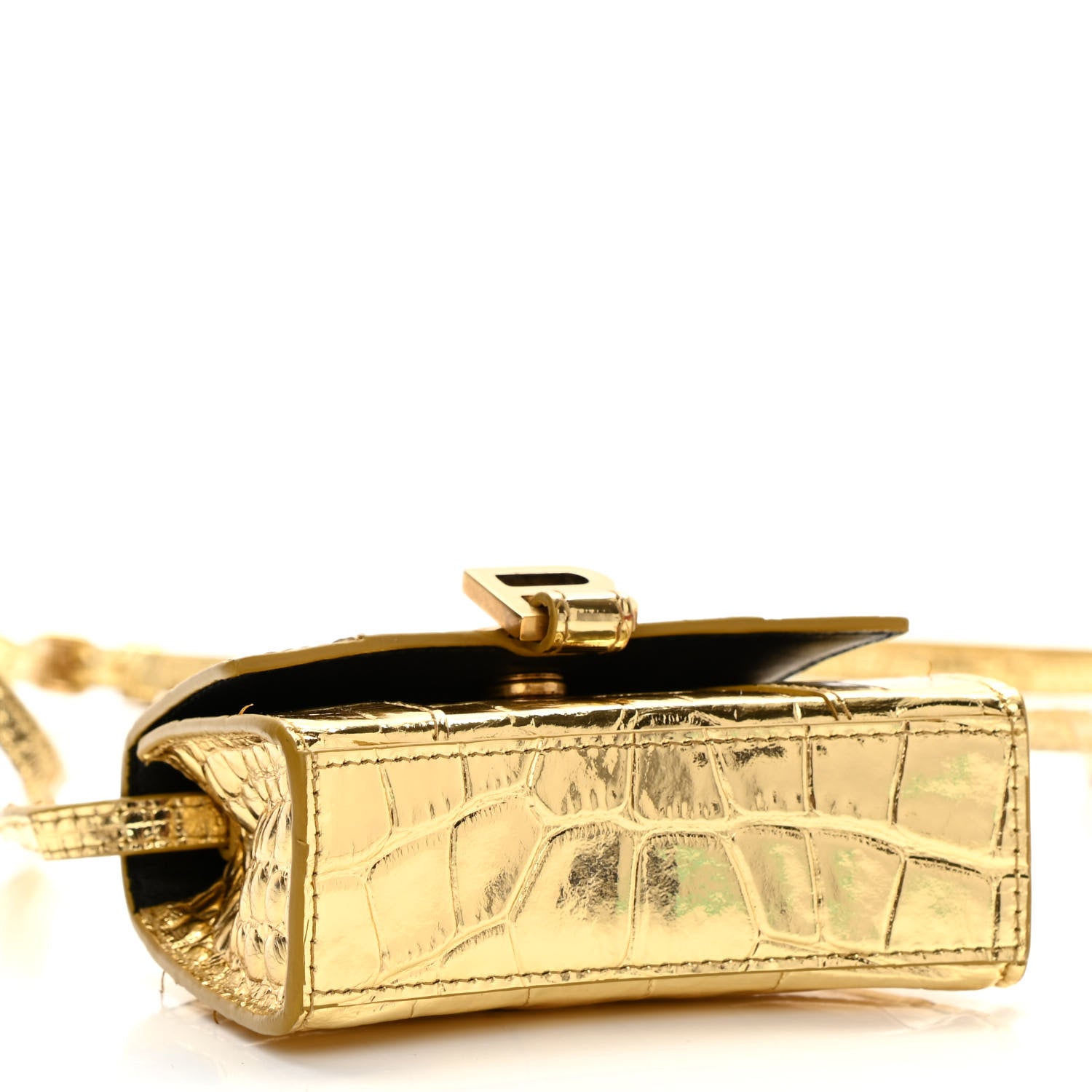 Balenciaga Metallic Calfskin Crocodile Embossed Hourglass Top Handle Bag Mini Gold 4 of 10