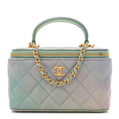 Chanel Lambskin Quilted Ombre Small Top Handle Vanity Case With Chain Blue Green 1 of 11