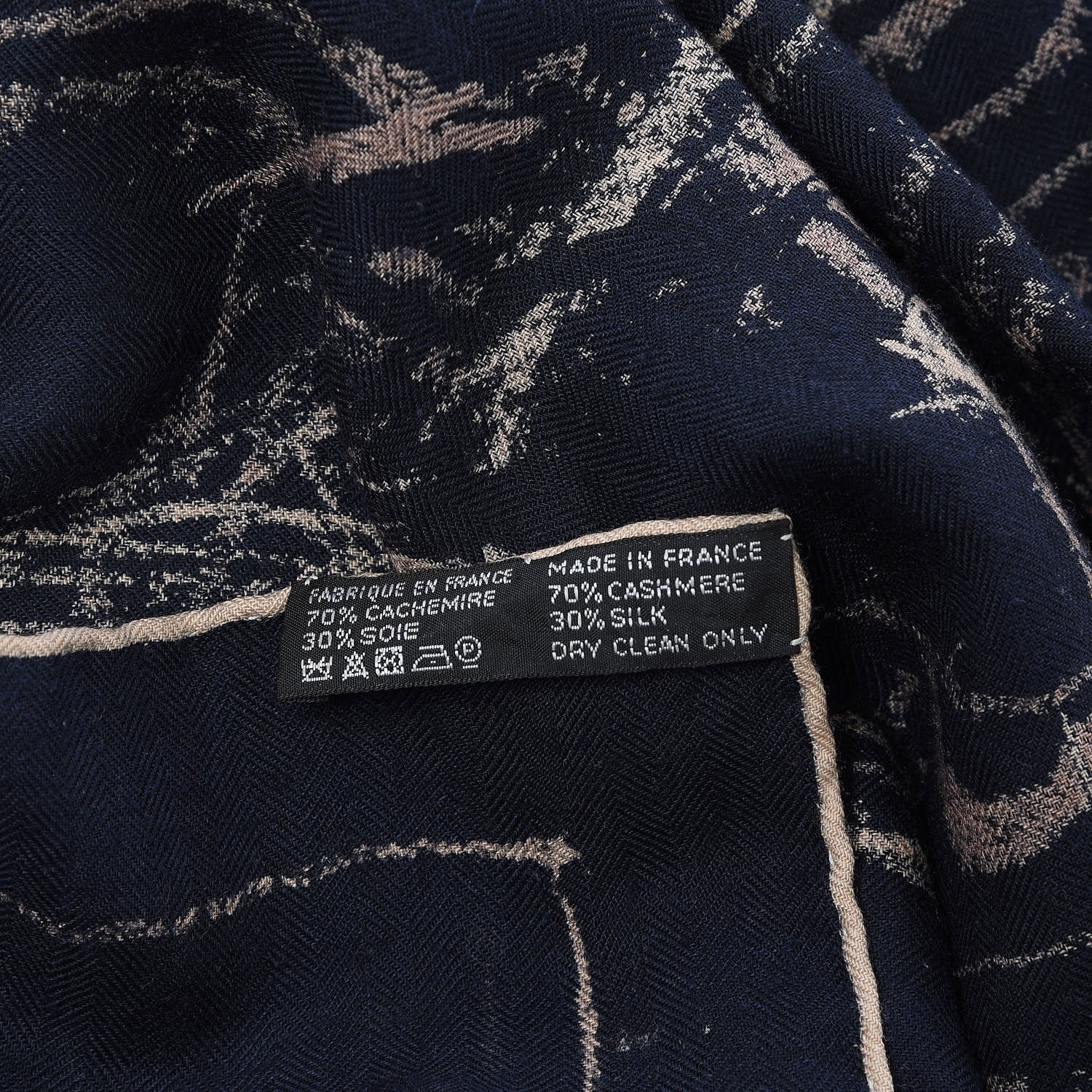 Hermes Cashmere Silk Pirouette au Galop Shawl 140 Marine Naturel Beige 8 of 8