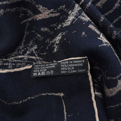 Hermes Cashmere Silk Pirouette au Galop Shawl 140 Marine Naturel Beige 8 of 8
