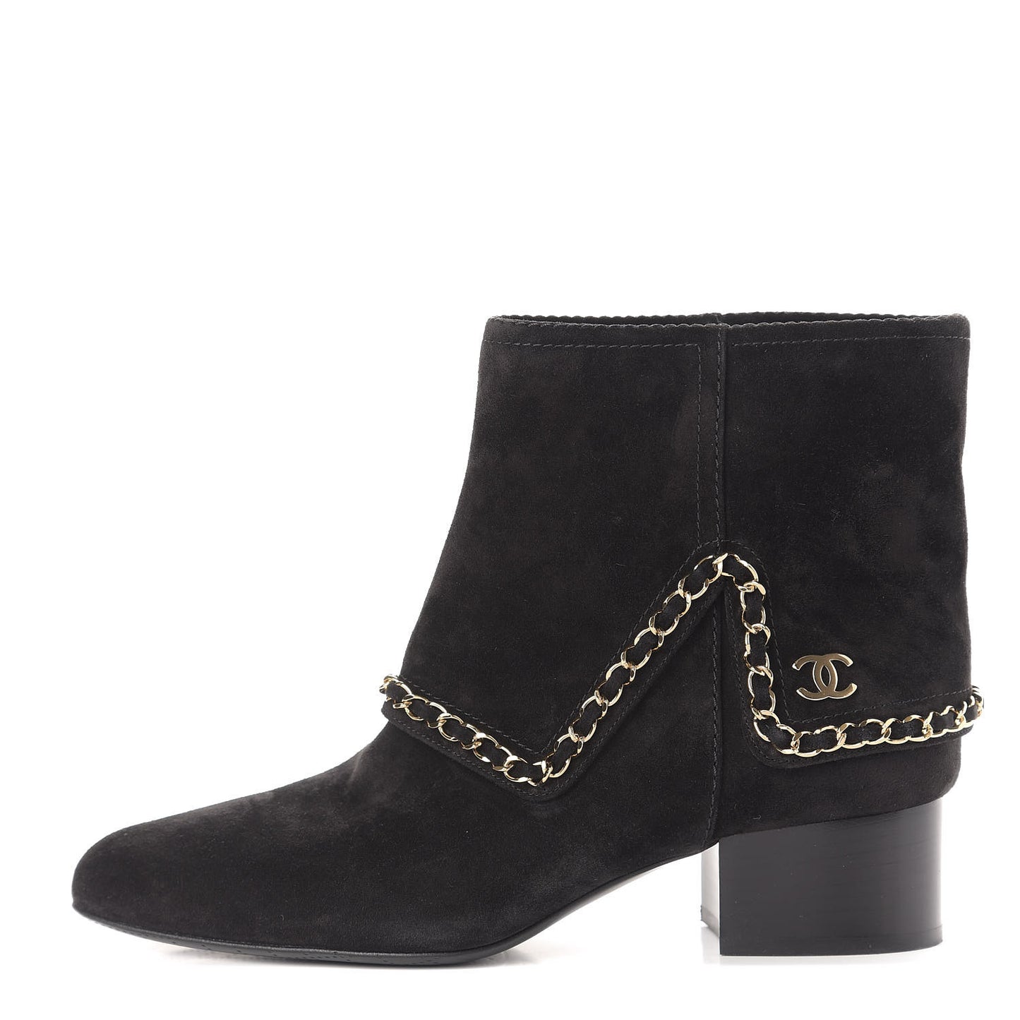 Suede Calfskin Chain CC Short Boots 38.5 Black