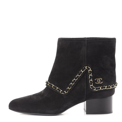 Chanel Suede Calfskin Chain CC Short Boots 38.5 Black 1 of 12