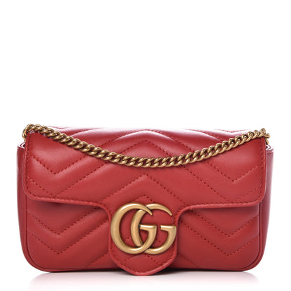 Gucci Calfskin Matelasse Super Mini GG Marmont Shoulder Bag Hibiscus Red 1 of 8