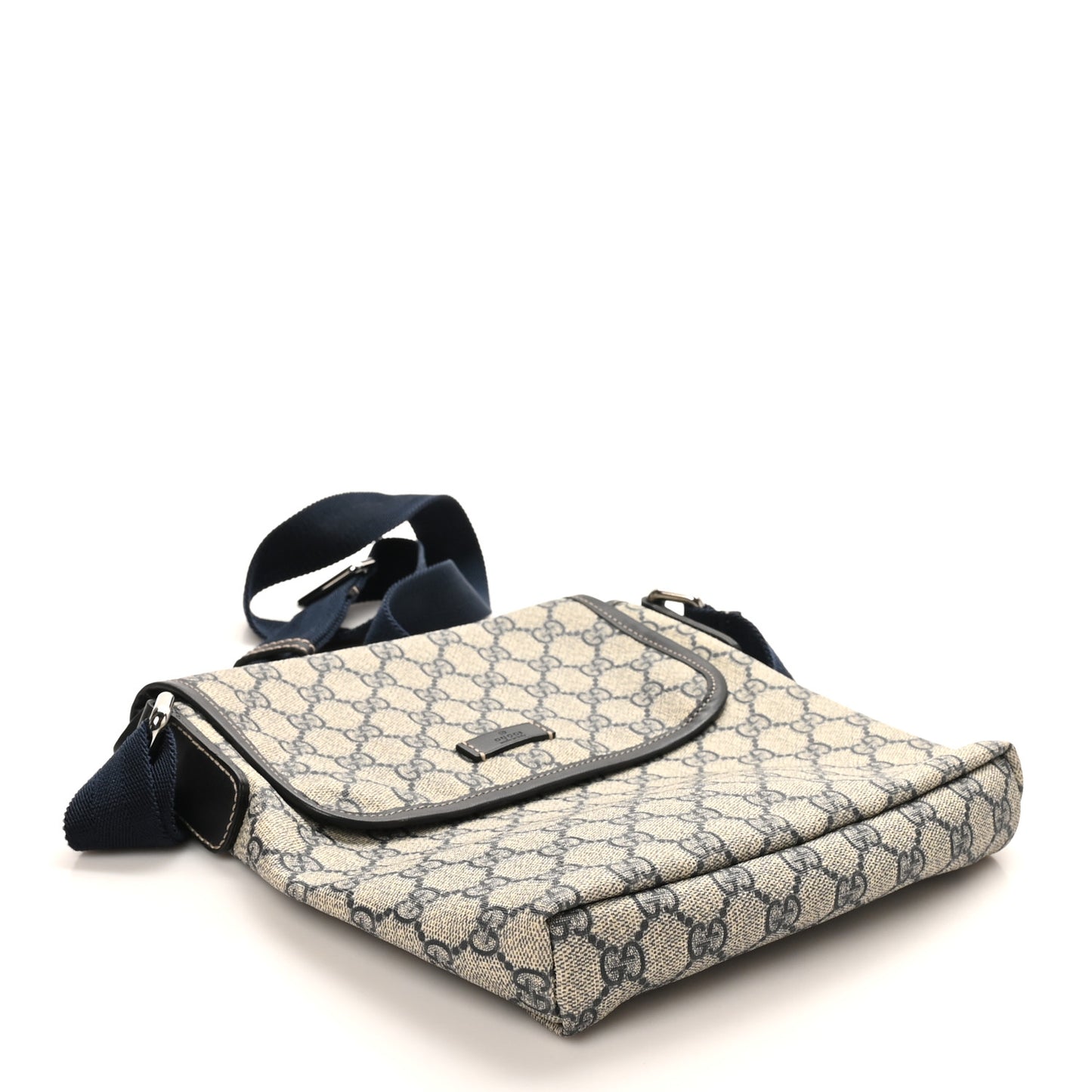 GG Plus Monogram Sellieria Calfskin Small Flap Messenger Bag Beige Blue