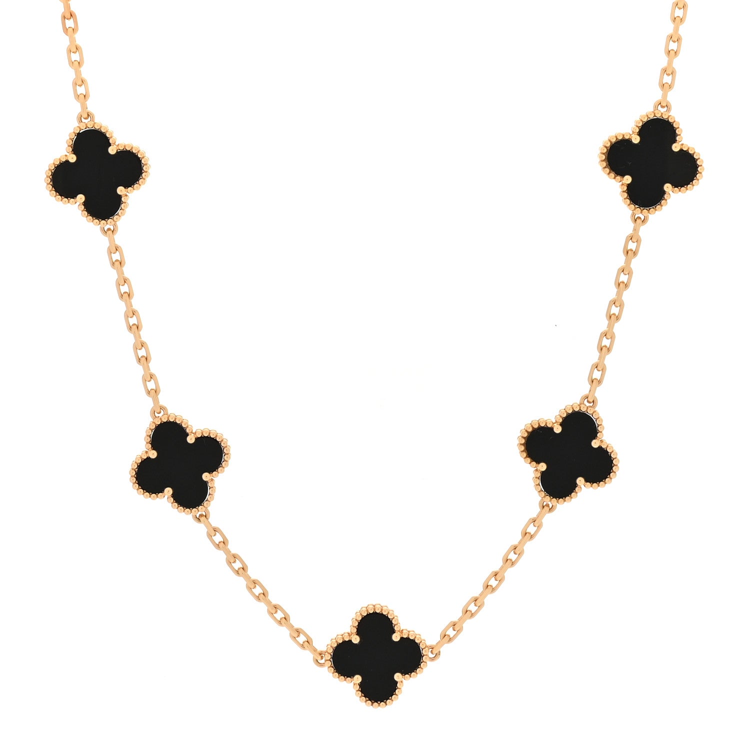 Van Cleef & Arpels 18K Yellow Gold Black Onyx 10 Motifs Vintage Alhambra Necklace 1 of 7