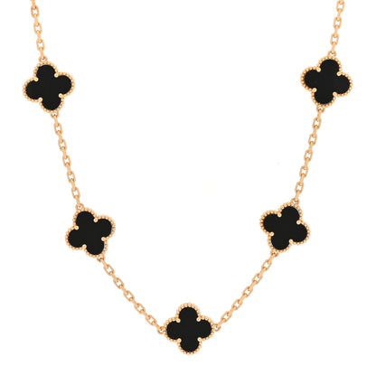 Van Cleef & Arpels 18K Yellow Gold Black Onyx 10 Motifs Vintage Alhambra Necklace 1 of 7