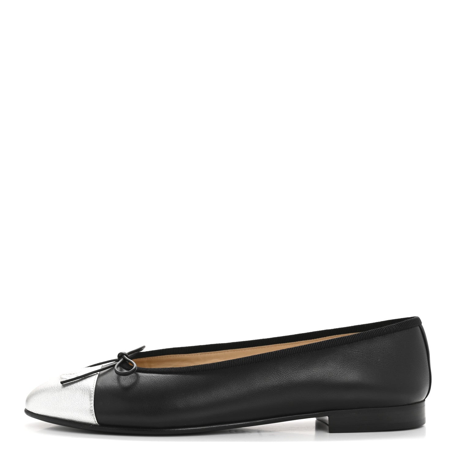 Chanel Calfskin Metallic Goatskin CC Cap Toe Ballerina Flats 40 Black Silver 1 of 10