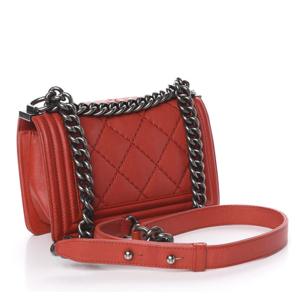Chanel Calfskin Double Stitch Small Boy Flap Red 3 of 12
