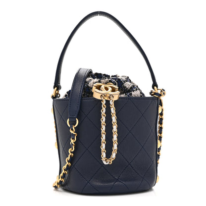 Chanel Calfskin Tweed Small CC Chain Bucket Drawstring Bag Navy Multicolor 1 of 10