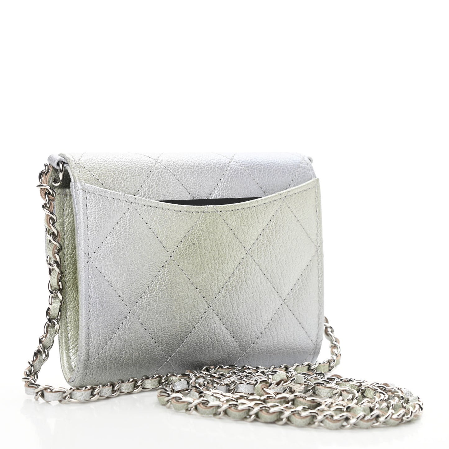 Metallic Goatskin Quilted Ombre Classic Clutch With Chain