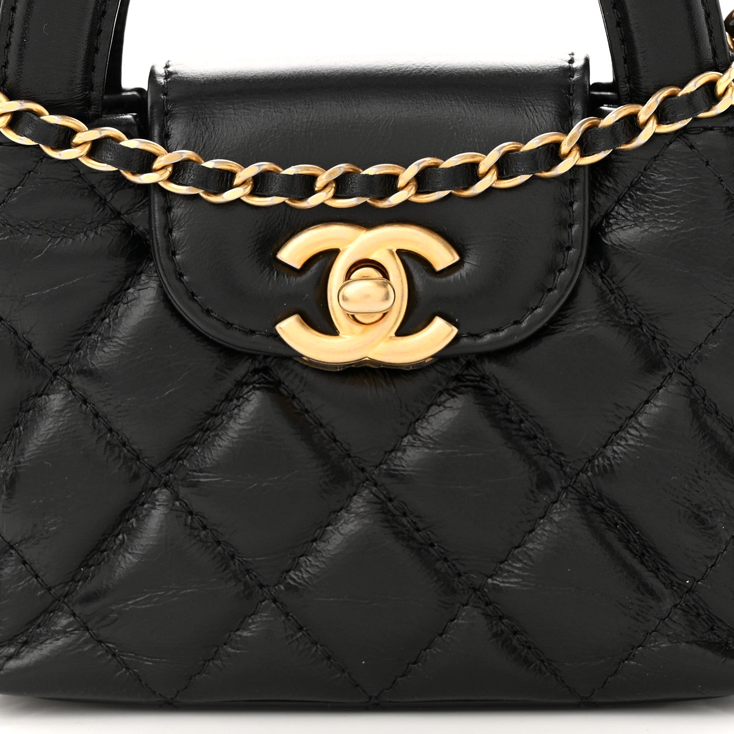 Chanel Shiny Aged Calfskin Quilted Mini Nano Kelly Shopper Black 8 of 11