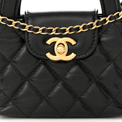 Chanel Shiny Aged Calfskin Quilted Mini Nano Kelly Shopper Black 8 of 11