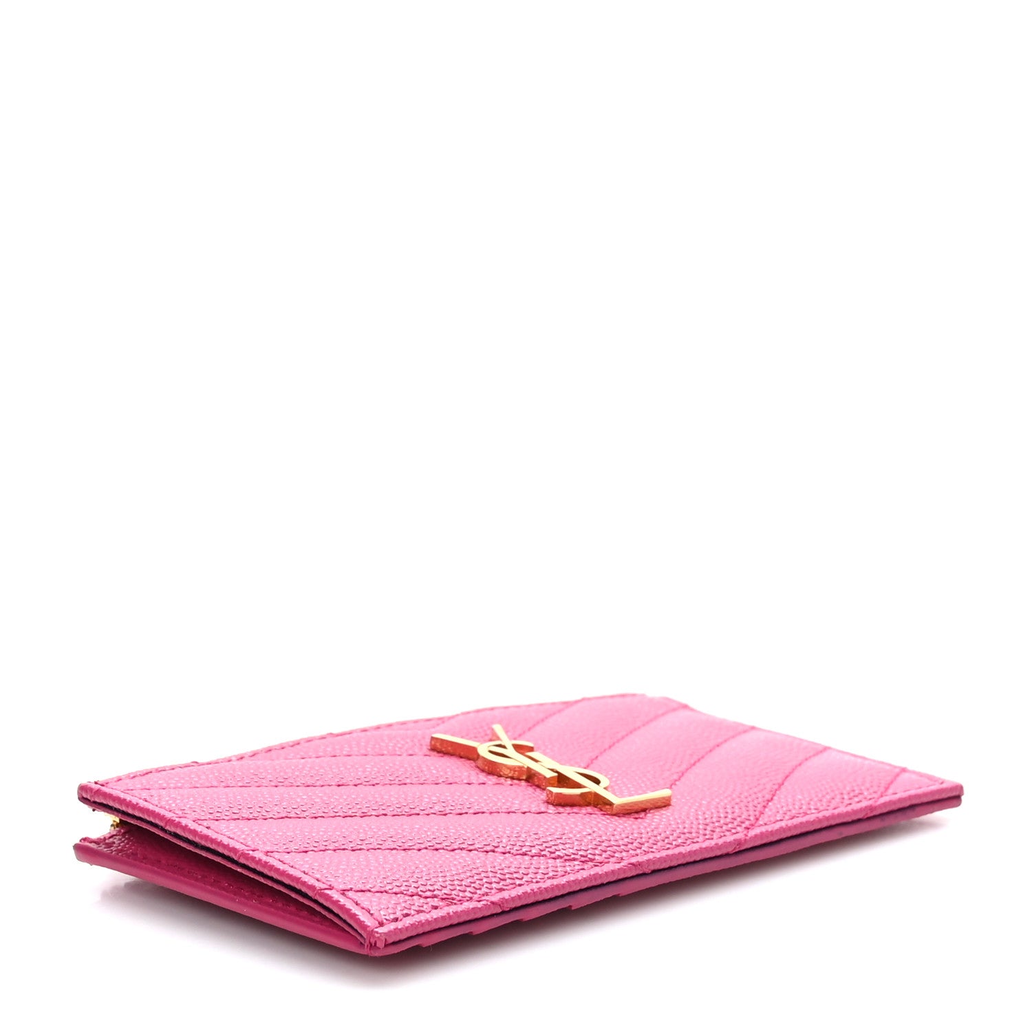 Saint Laurent Grain De Poudre Matelasse Chevron Monogram Fragments Zippered Card Case Fresh Fuxia 4 of 6