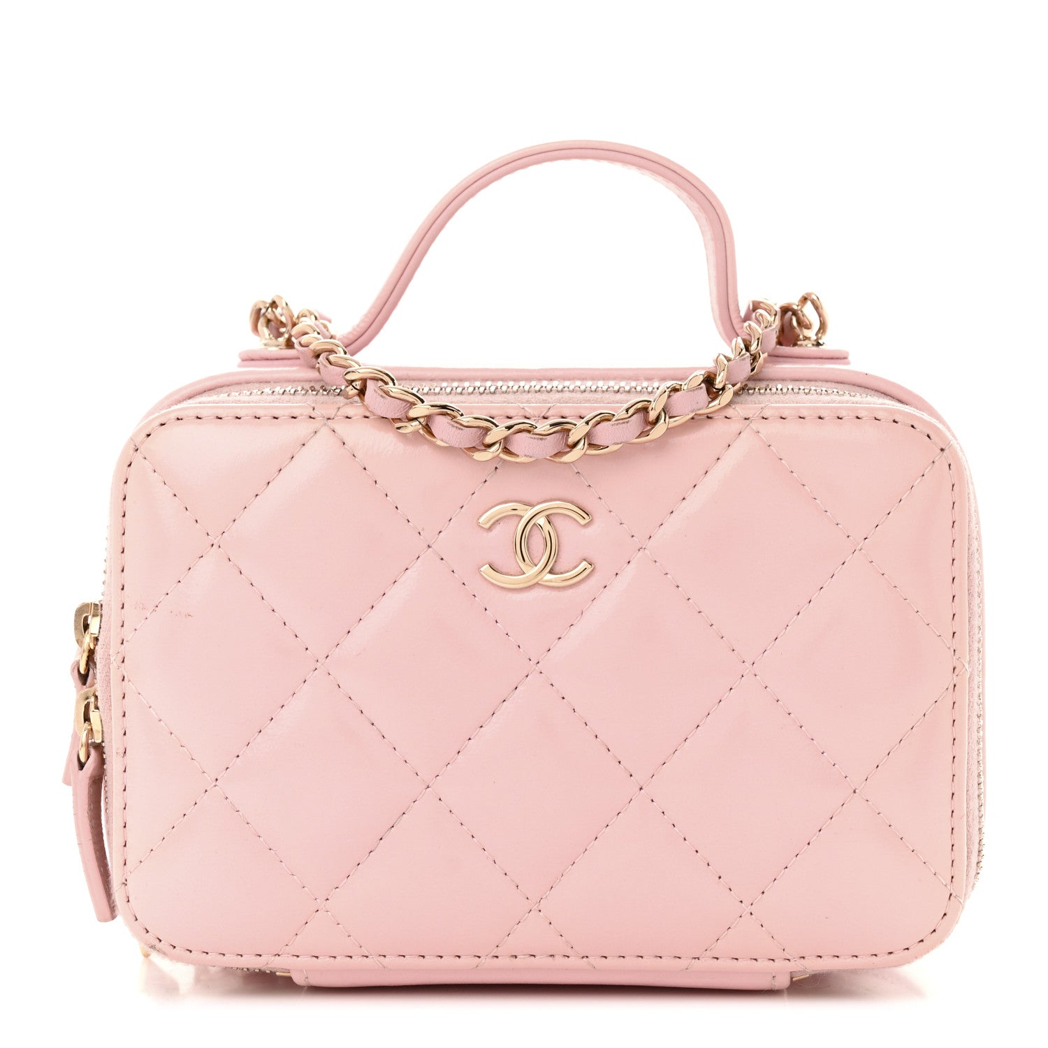 Chanel Glazed Calfskin Quilted Small Top Handle Vanity Case Light Pink 1 of 17