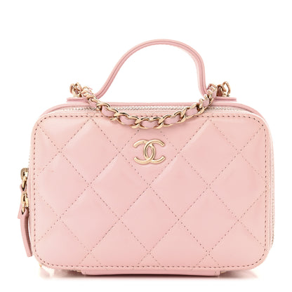 Chanel Glazed Calfskin Quilted Small Top Handle Vanity Case Light Pink 1 of 17