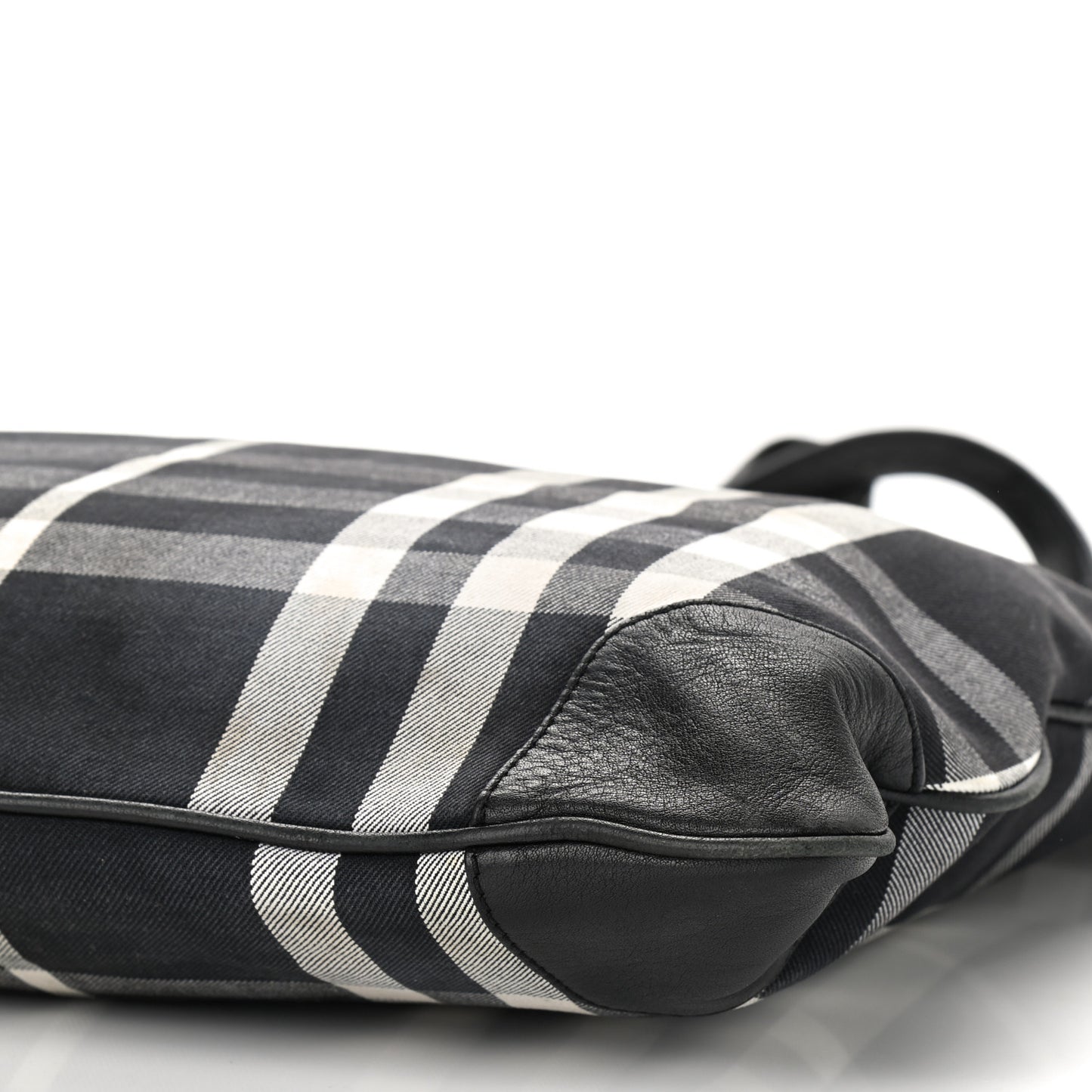 Canvas Check Calfskin Roll-Up Tote Black White