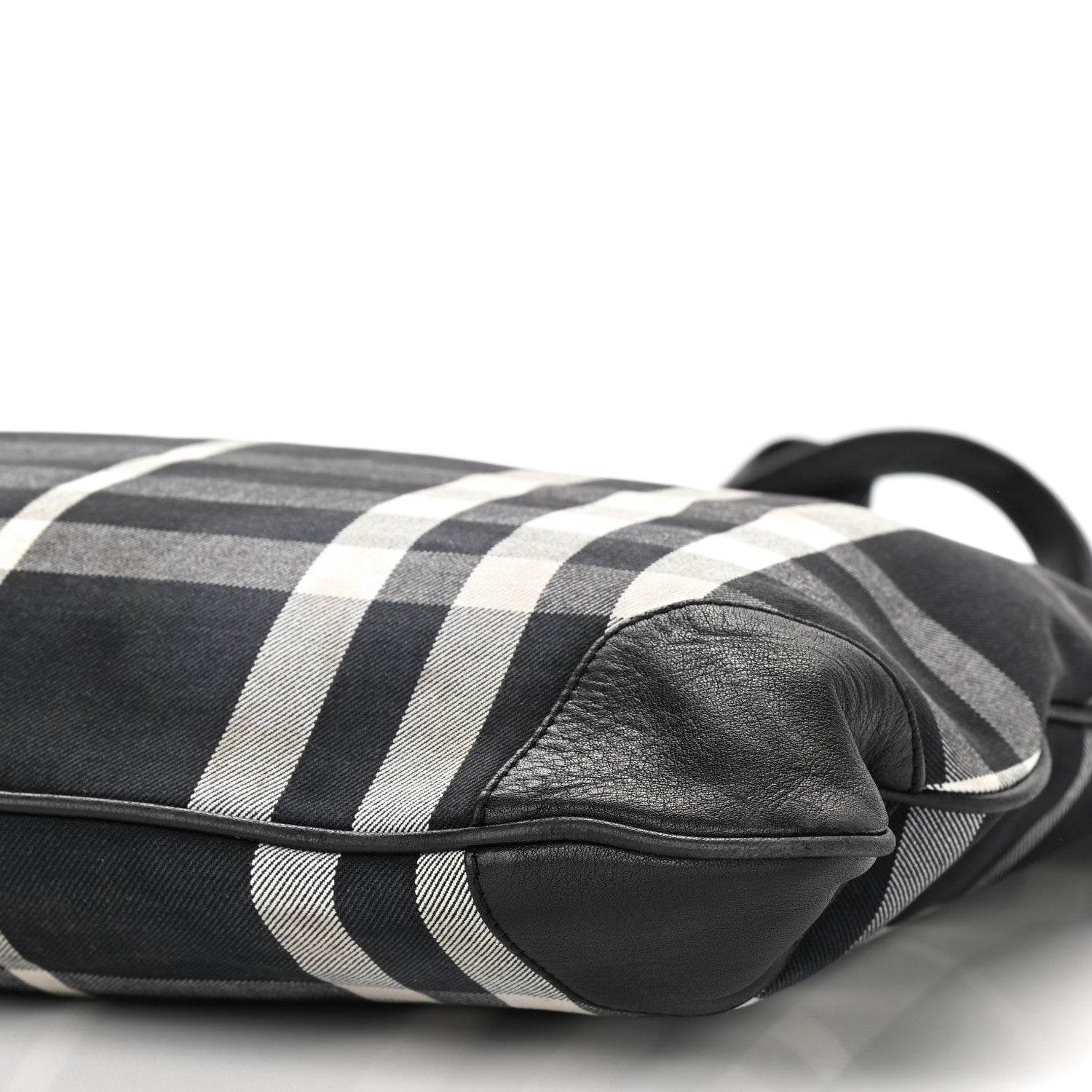 Burberry Canvas Check Calfskin Roll-Up Tote Black White 10 of 11