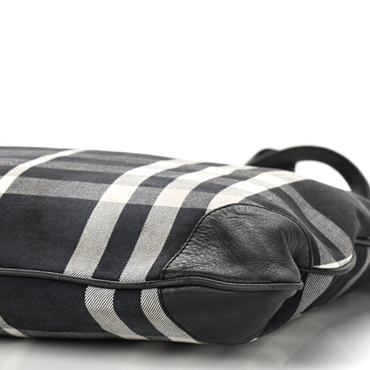 Burberry Canvas Check Calfskin Roll-Up Tote Black White 10 of 11