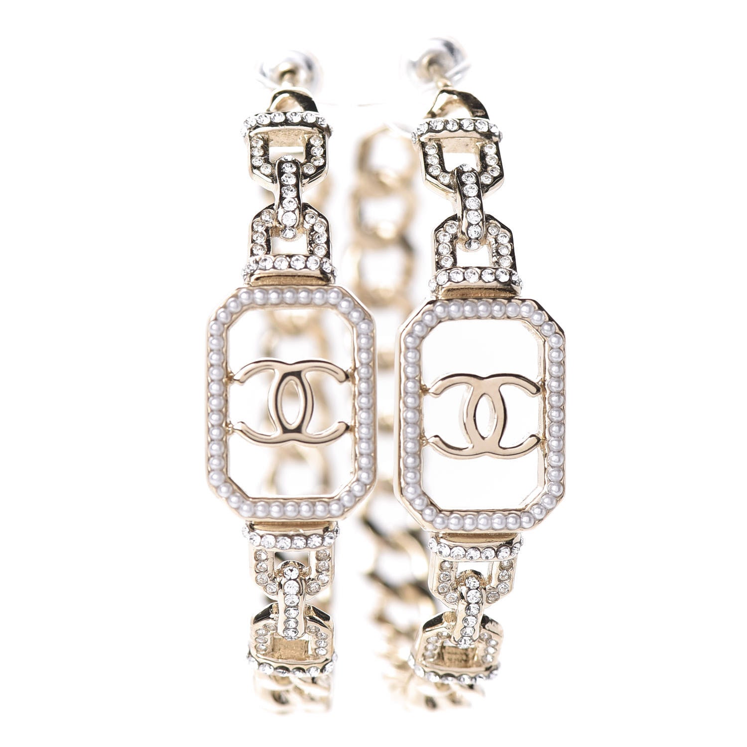 Chanel Crystal CC Vendome Hoop Earrings Gold 1 of 10