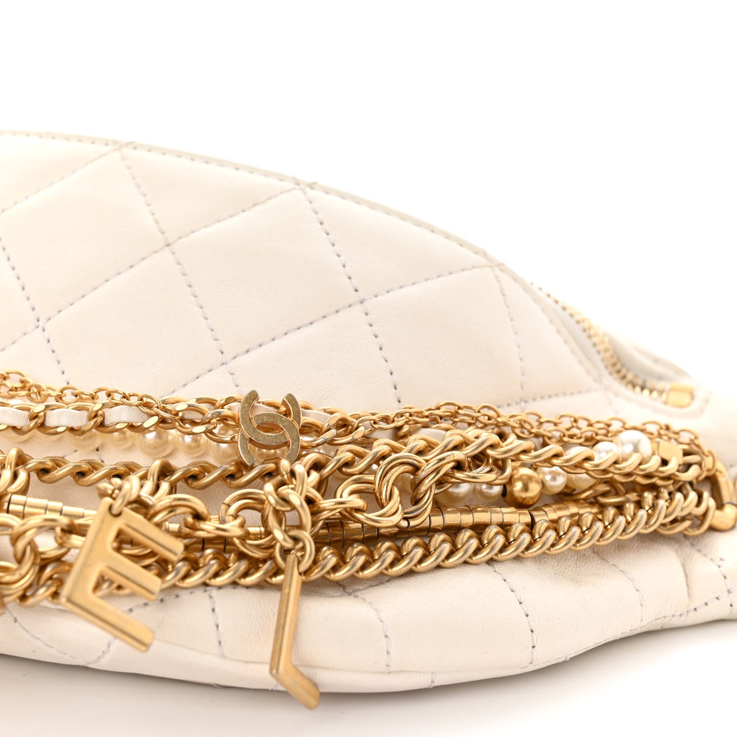 Chanel Lambskin Quilted All About Chains Waist Belt Bag White 10 of 11