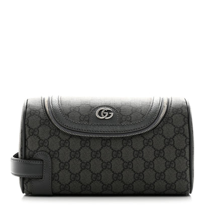 Gucci GG Supreme Monogram Textured Dollar Calfskin Ophidia Toiletry Case Grey Black Graphite Grey 1 of 7