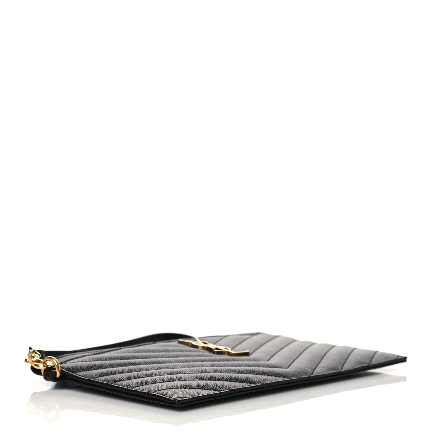 Saint Laurent Grain De Poudre Chevron Monogram Large Bill Pouch Black 4 of 9