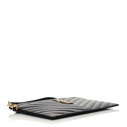 Saint Laurent Grain De Poudre Chevron Monogram Large Bill Pouch Black 4 of 9