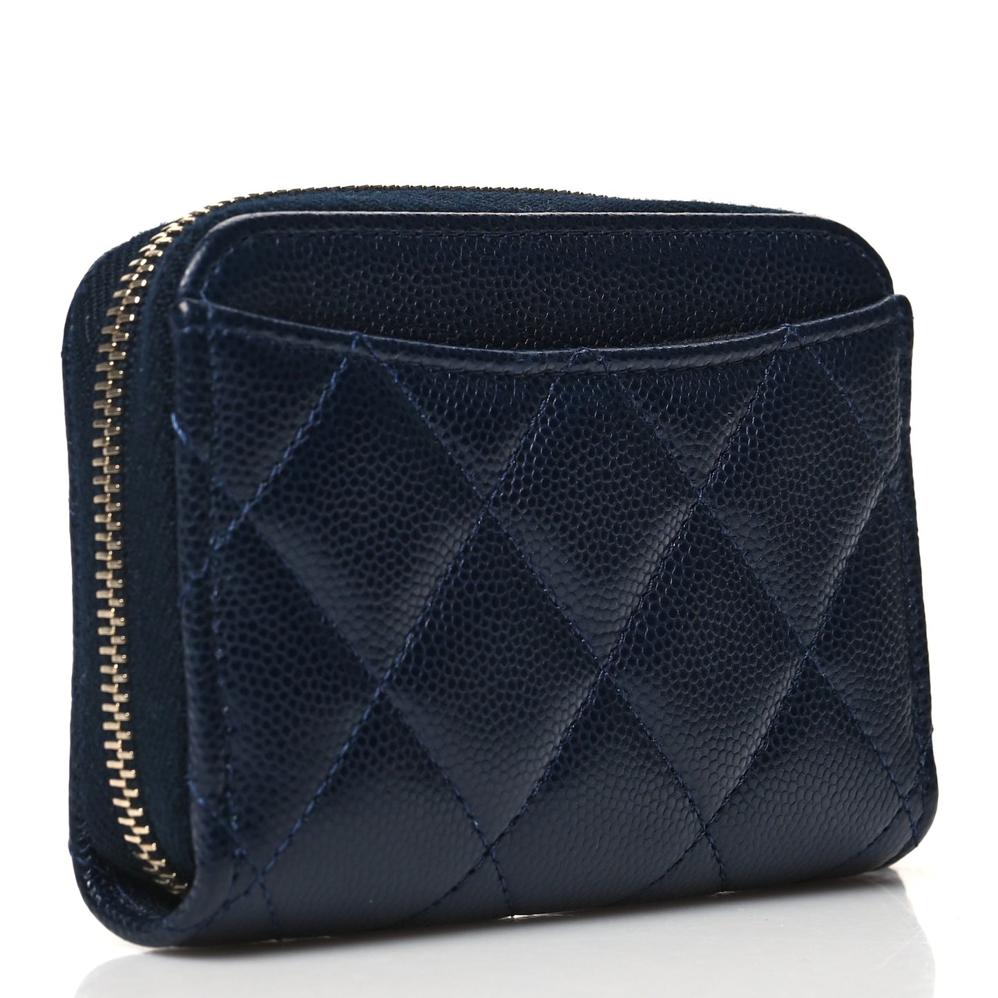 Caviar Enamel Coco Casino Quilted Zip Coin Purse Navy Blue