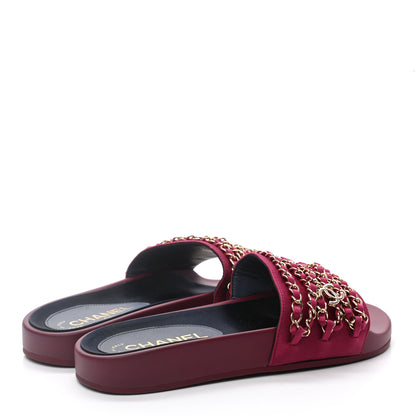 Chanel Satin Chain Flat Sandals 35 Dark Fuchsia 2 of 9