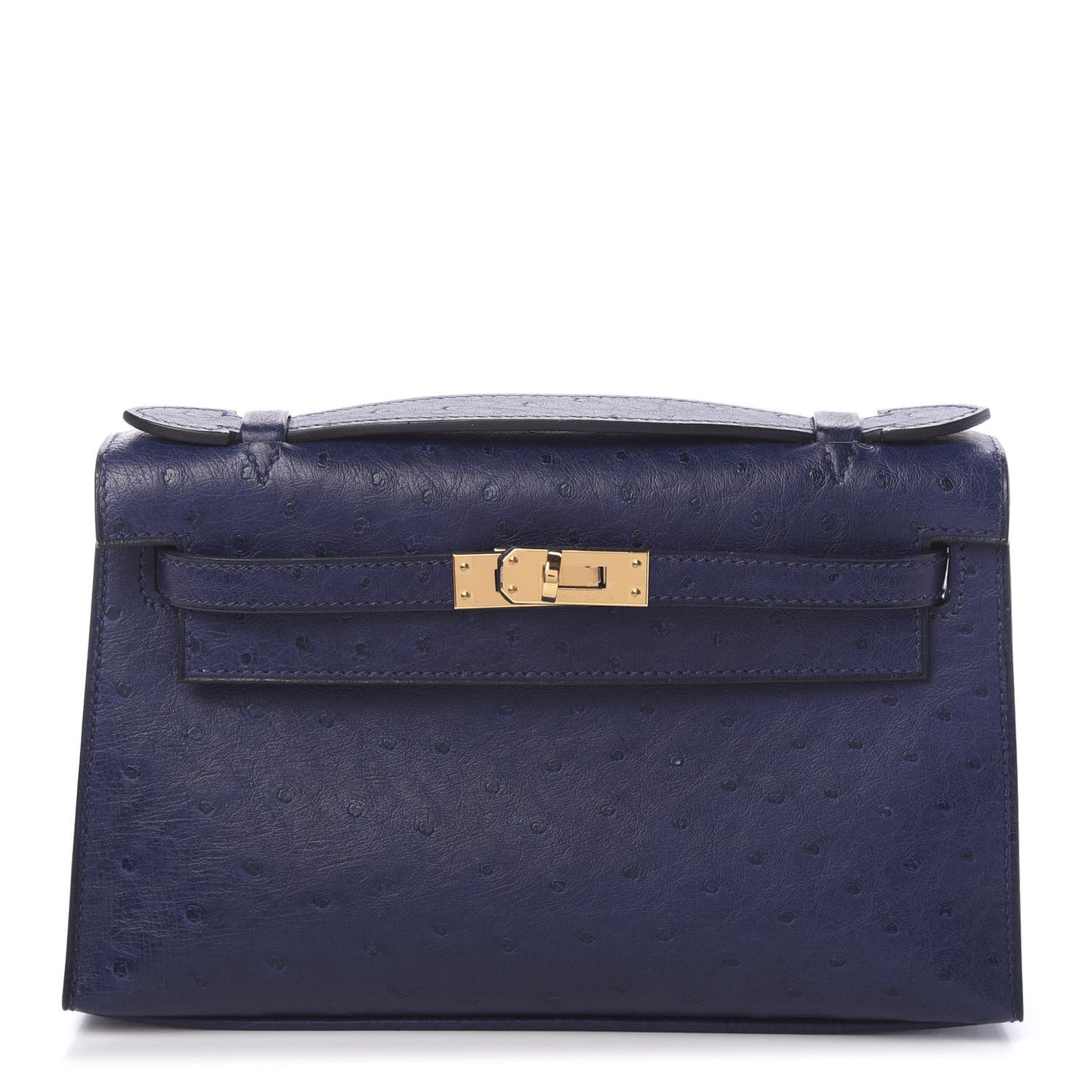 Ostrich Kelly Pochette Clutch Bleu Iris