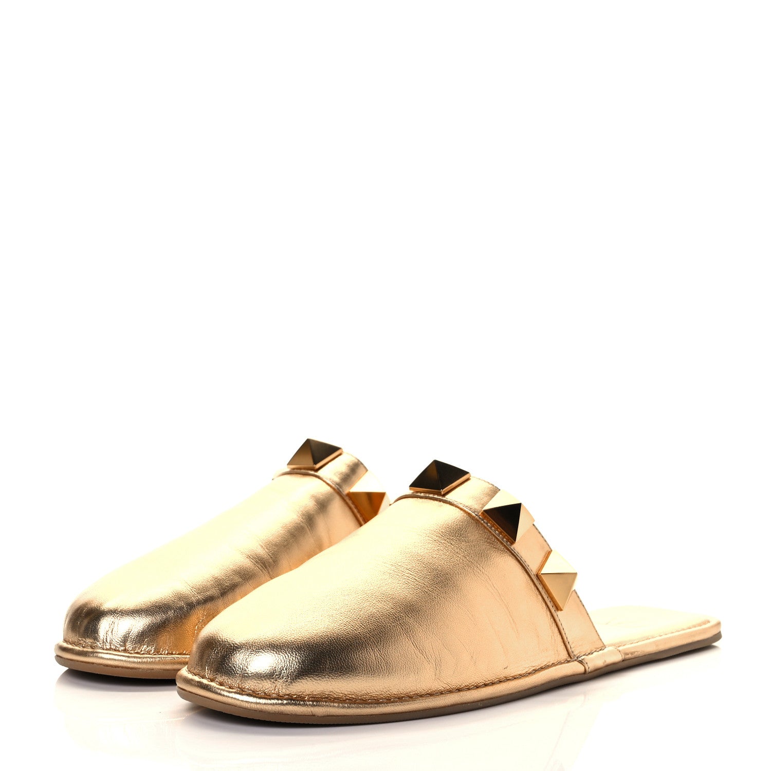 Valentino Garavani Metallic Nappa Roman Stud Slippers 39.5 Antique Brass 3 of 9