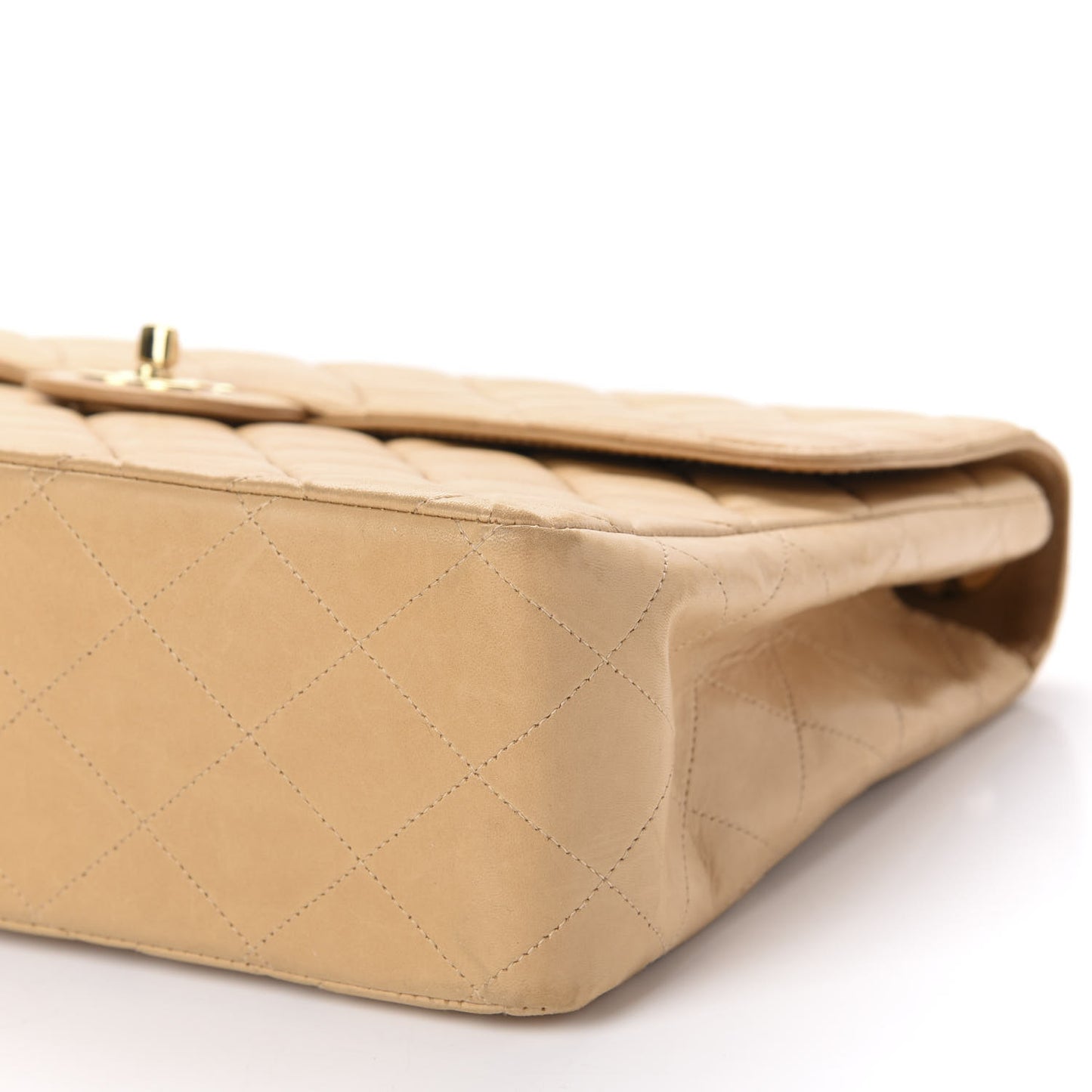 Lambskin Quilted Maxi Single Flap Beige