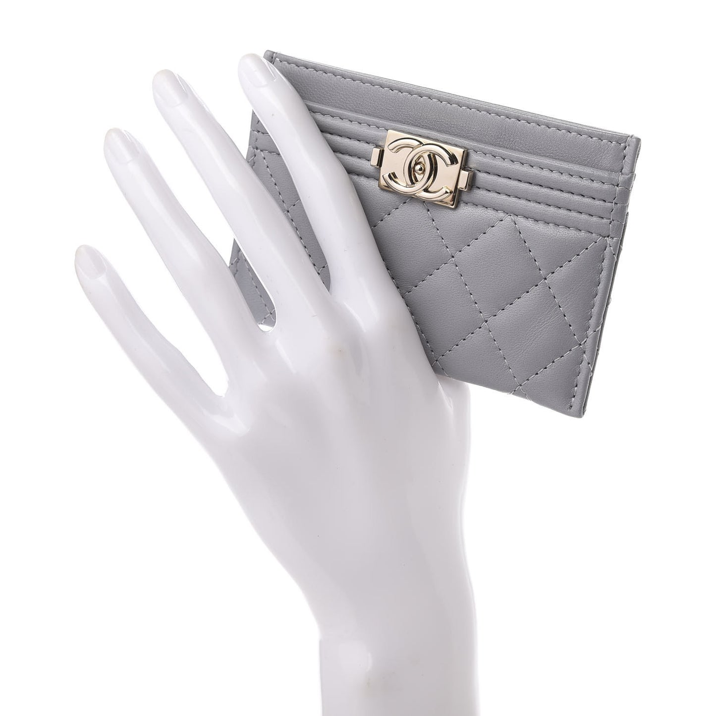Lambskin Quilted Boy Card Holder Grey