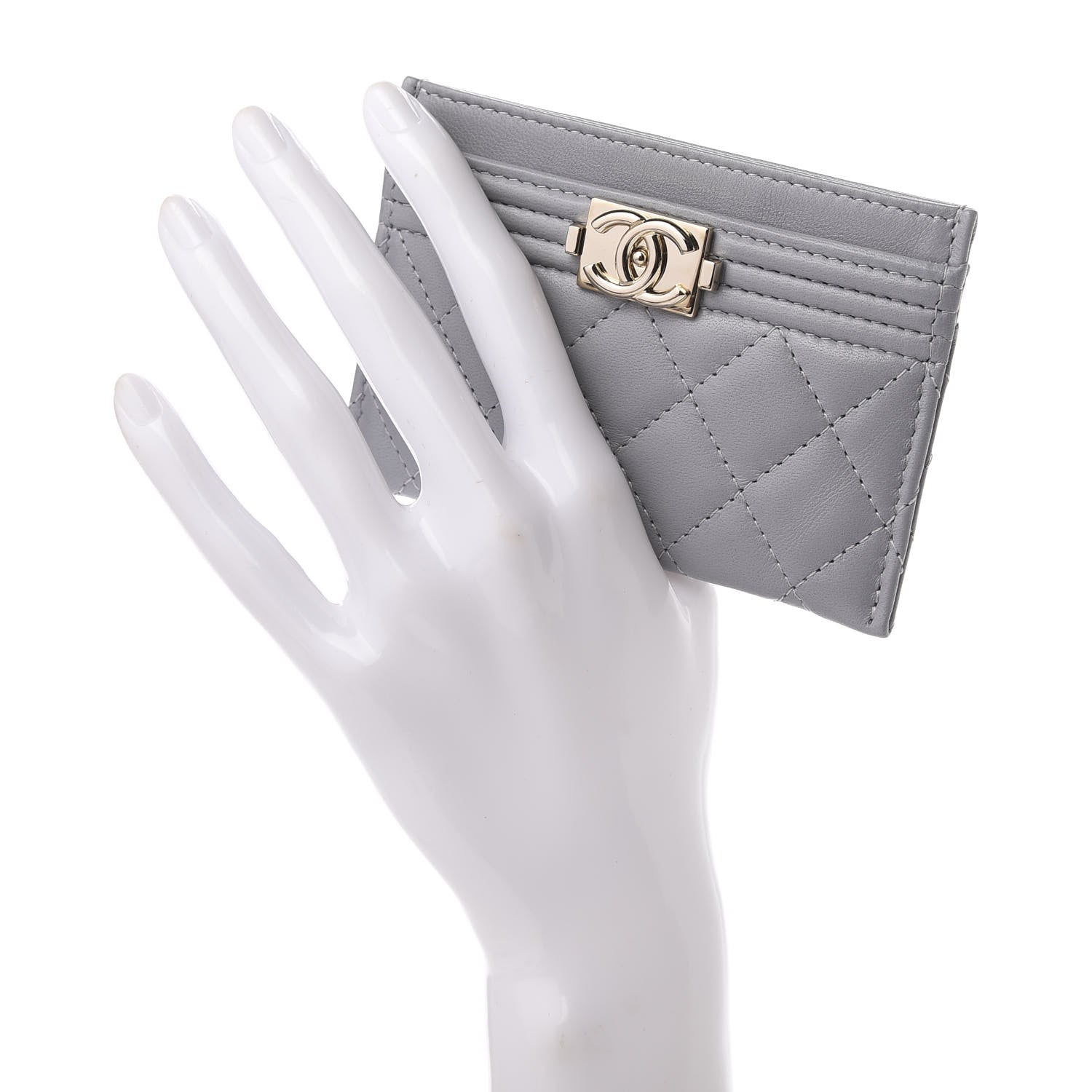 Chanel Lambskin Quilted Boy Card Holder Grey 2 of 10