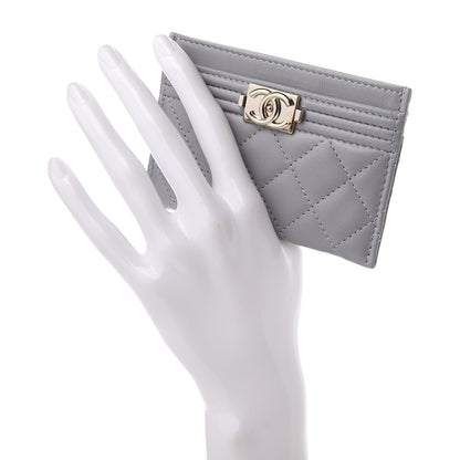 Chanel Lambskin Quilted Boy Card Holder Grey 2 of 10