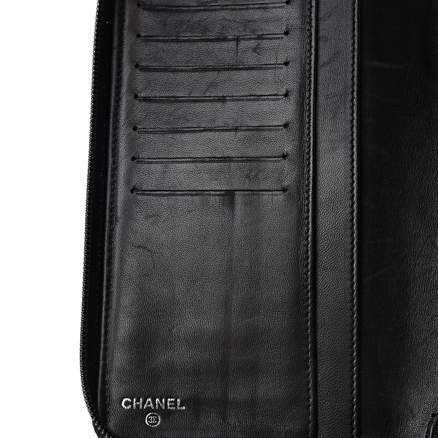 Chanel Lambskin Camellia Embossed Zip Around Organizer Wallet Black 10 of 11