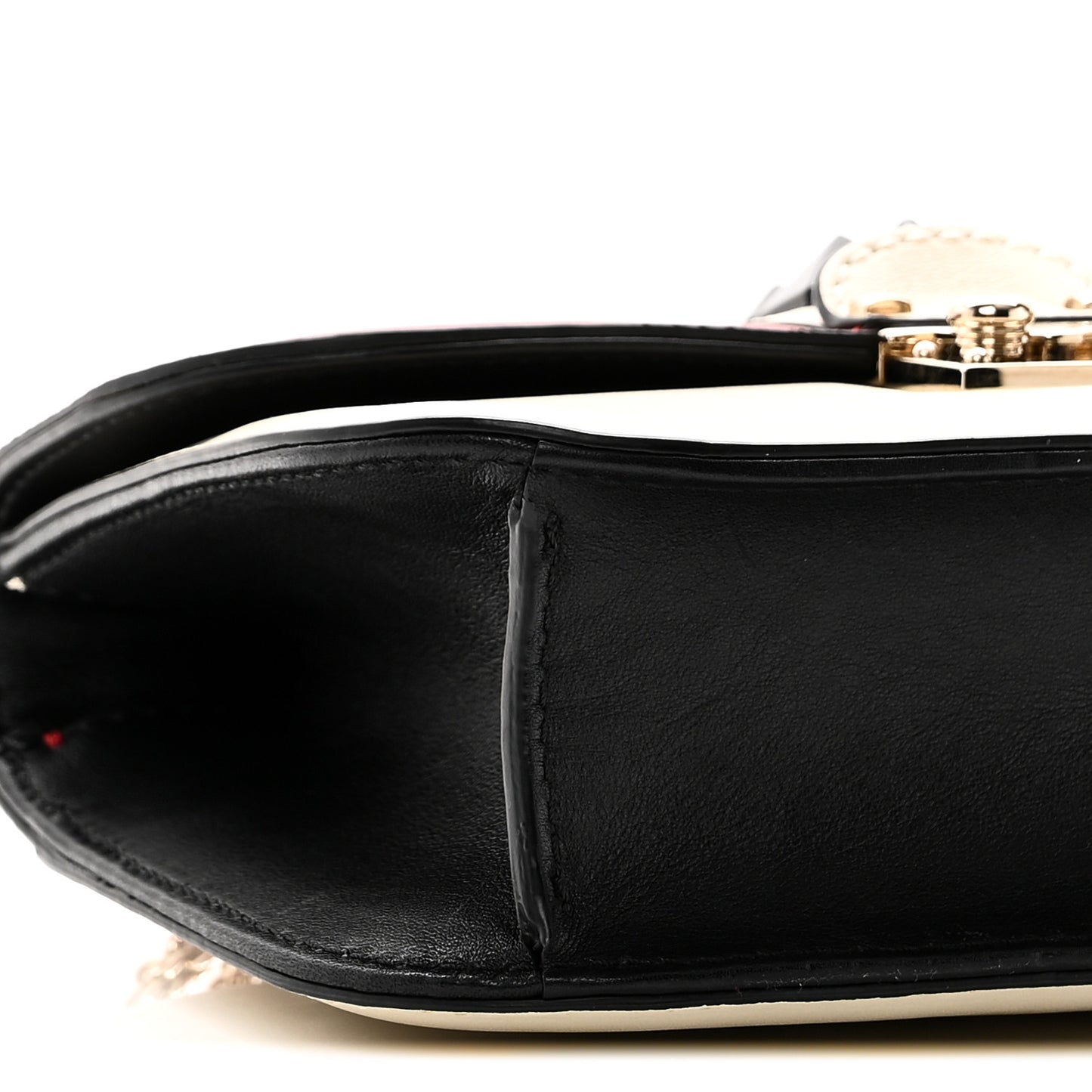 Vitello Small Glam Lock Rockstud Flap Red Ivory Black