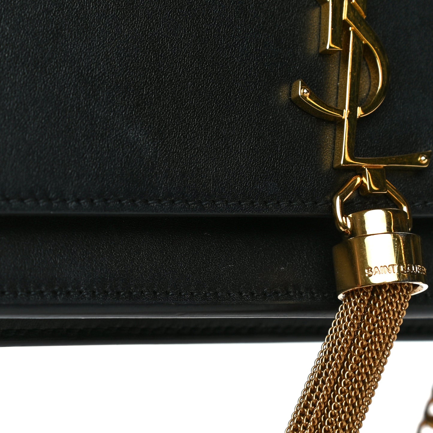 Smooth Calfskin Classic Monogram Kate Tassel Chain Wallet Black