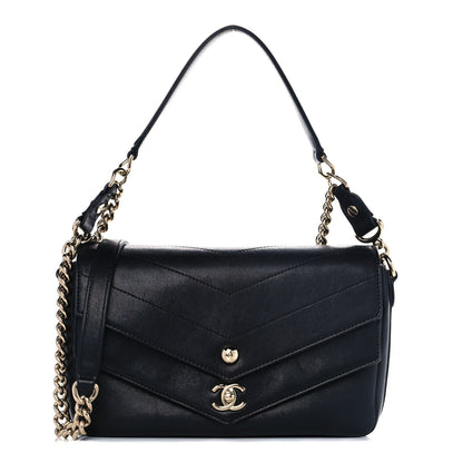 Chanel Sheepskin Chevron Quilted Mini Double Chevron Flap Black 1 of 13