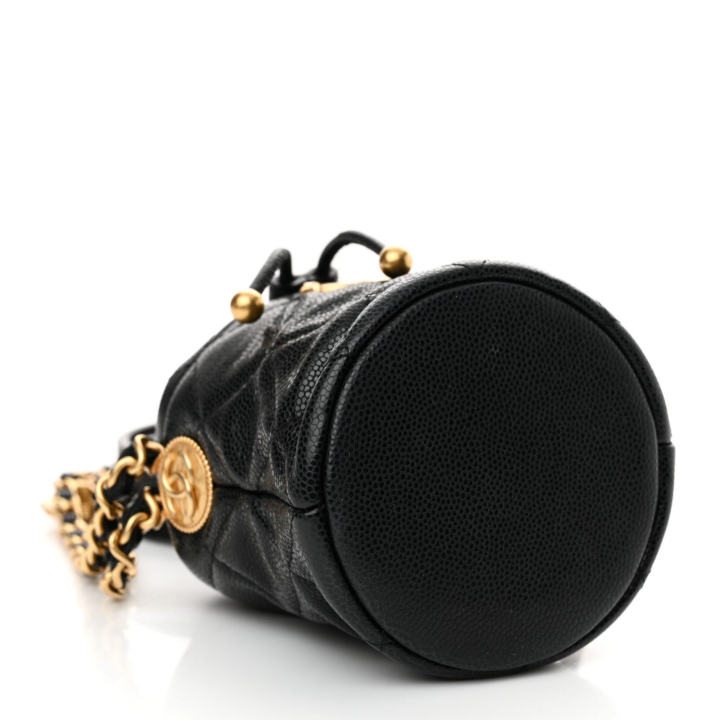 Caviar Quilted Twist Your Buttons Micro Bucket Bag Black