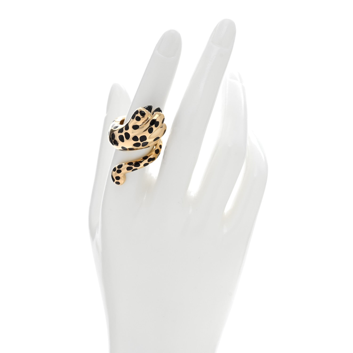 Christian Dior 18K Yellow Gold Enamel Mitza Leopard Paw Ring 54 7 Black 2 of 4