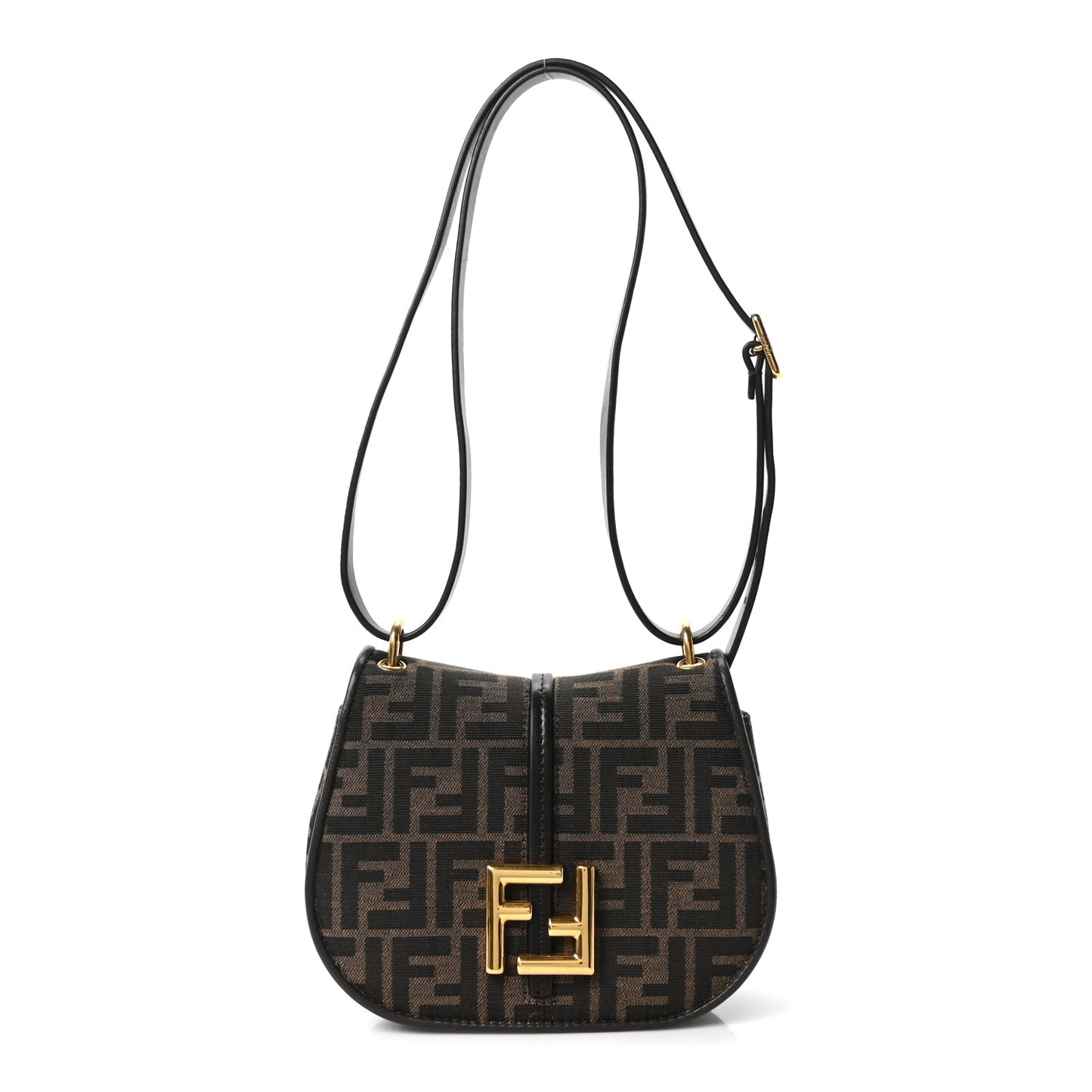 Fabric Jacquard Vitello Cher Cuoio FF 1974 Small Fendi C'mon Tobacco Moro Ebano